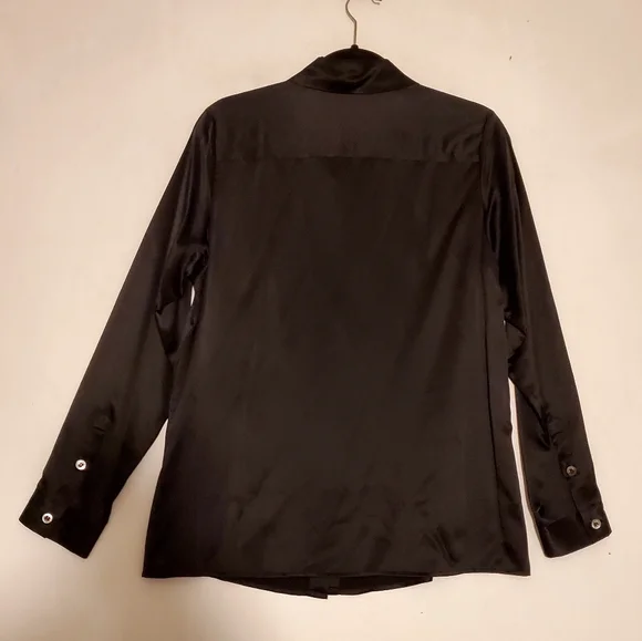 New Slipintosoft Button Down 100% Silk Black Blouse Size Medium Women NWOT - Picture 2 of 9